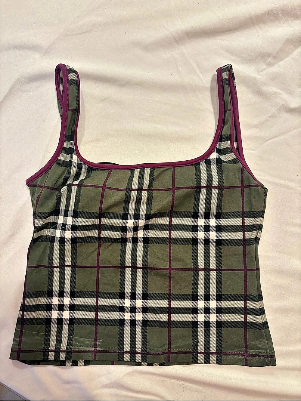 Burberry Plaid Camisole in Green & Black Size Small Like New